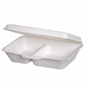 Sustain Bagasse 9 x 6in Rectangular Clamshell - 2 Compartments